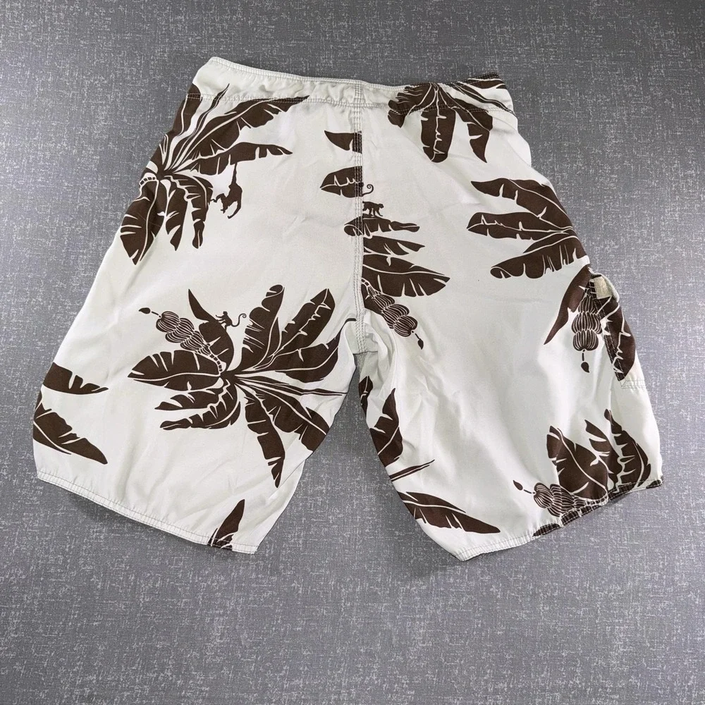 Billabong Board Shorts Mens 36 White Brown Hawaiian Floral Swim Trunks Surf